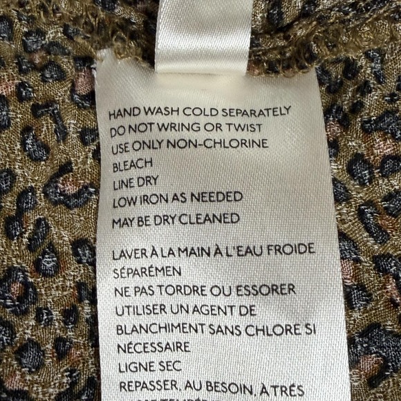 Free People Celia Blouse Womens XL Gold Leopard Cropped Tie Front Puff Sleeve - Picture 9 of 10